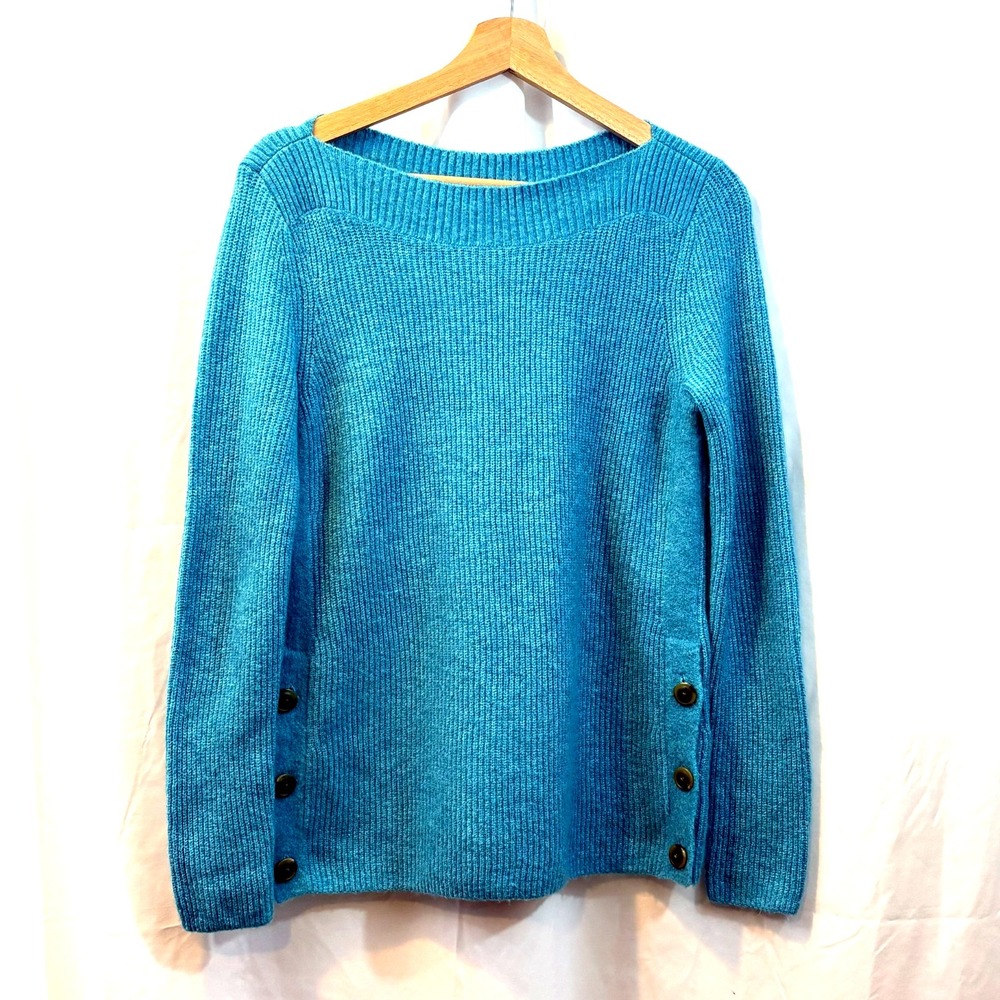Talbots Bateau Neck Sweater Button Detail Turquoise Cozy Buttery Soft Size XS